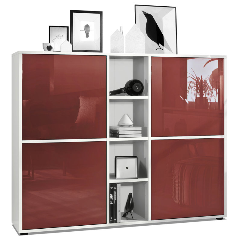 Mcbryde 130.5cm Sideboard, Matte White/High Gloss Bordeaux