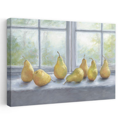 Poires sur un rebord de fenêtre, art traditionnel des fruits