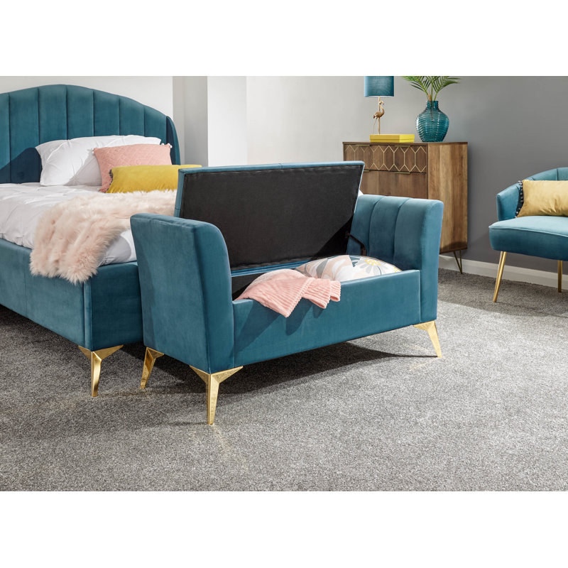 Thierry 121cm Wide Velvet Tufted Rectangle Solid Colour Ottoman with Storage, Teal