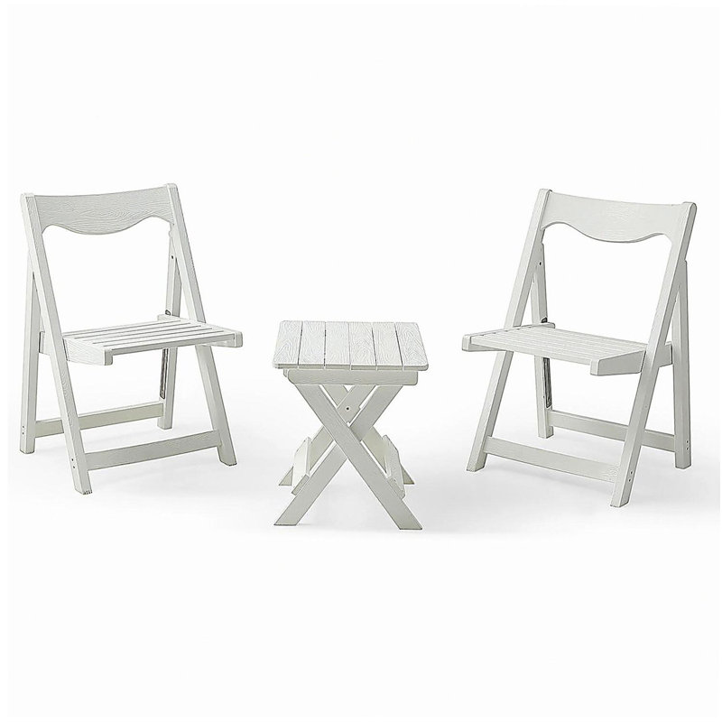 HIPS Foldable Small Table and Chair Set with 2 Chairs and Rectangular Table  White