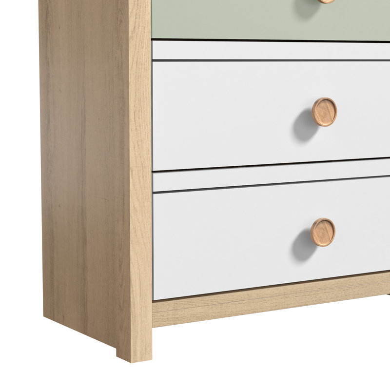 Bustillo 30.7'' Wide 5 -Drawer Chest, Oak/Sage Green/White/Light Gray