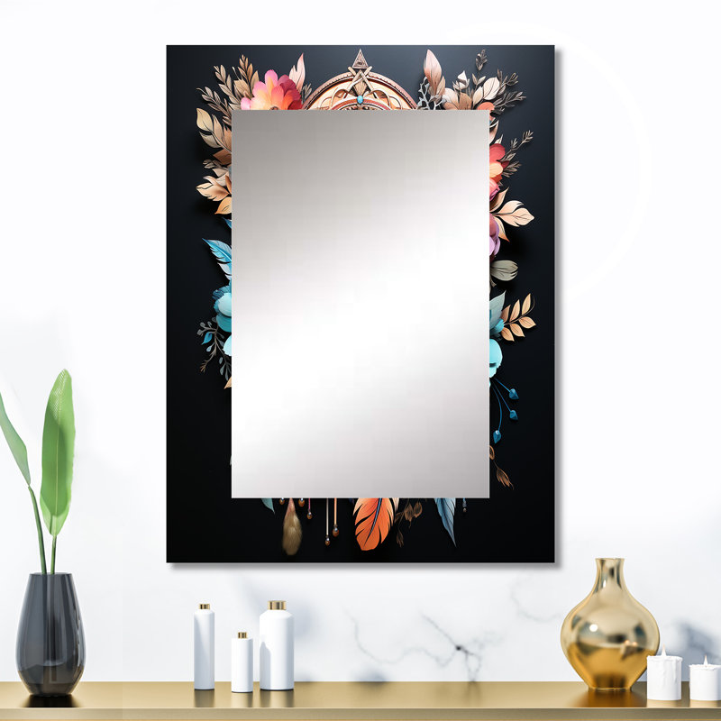 TEAL rose Boho Dreamcatcher - miroir décoratif Dreamcatcher, grand miroir mural traditionnel, impression d'art en métal
