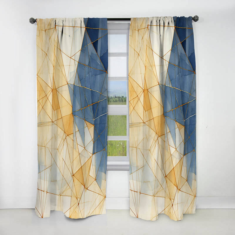 Minimalist Blue And Gold II - Abstract Shapes Blackout Abstract Curtain - 1 Panel, 52" W x 95" L