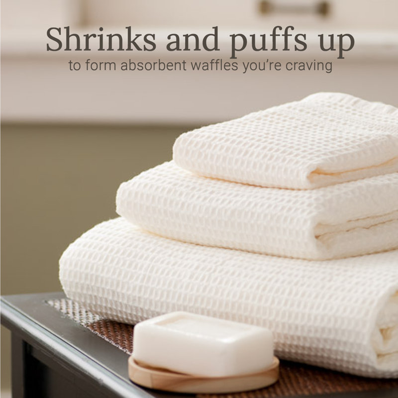 Waffle Bath Towel Set – 6-Piece 100% Natural Cotton Quick-Drying, Super Absorbent, Classic Style, Cream