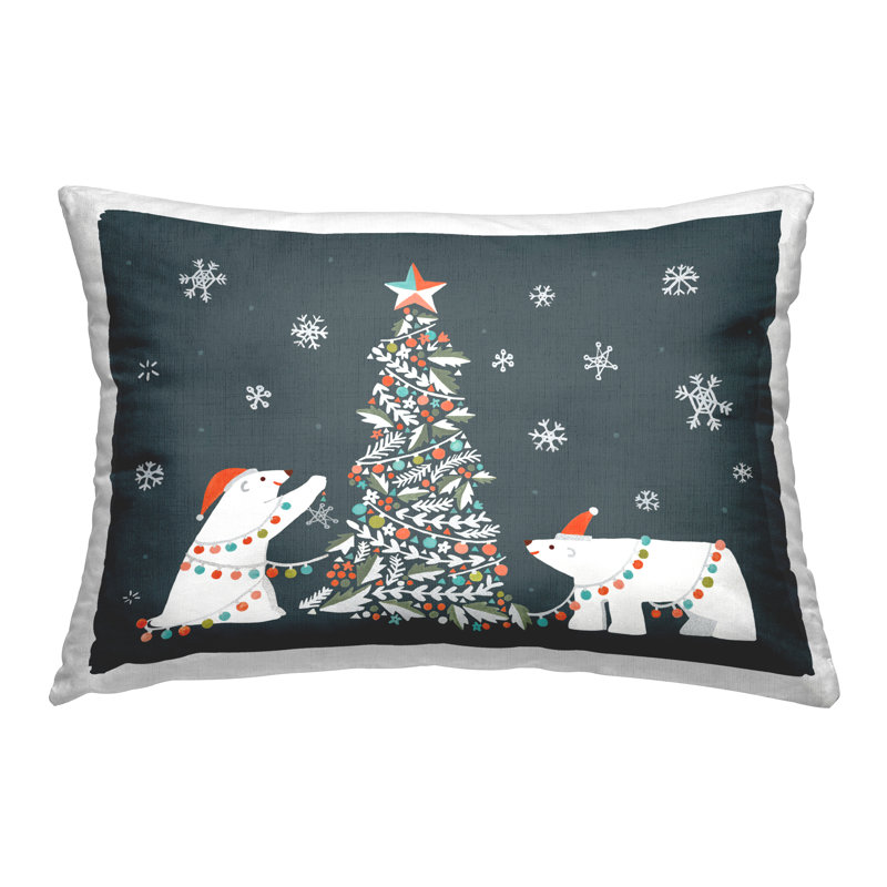 Polar Bears with Christmas Tree Decorative Printed Throw Pillow by Irene Chan