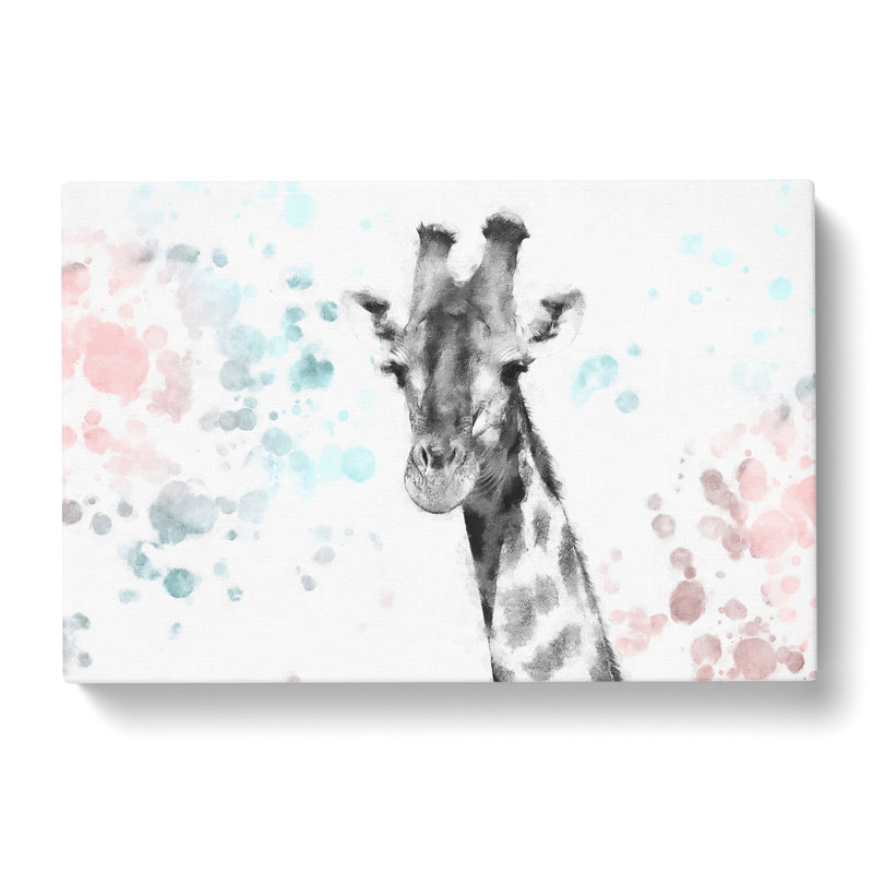 Giraffe With Paint Splashes - Wrapped Canvas Painting, 35cm H x 50cm W x 3cm D