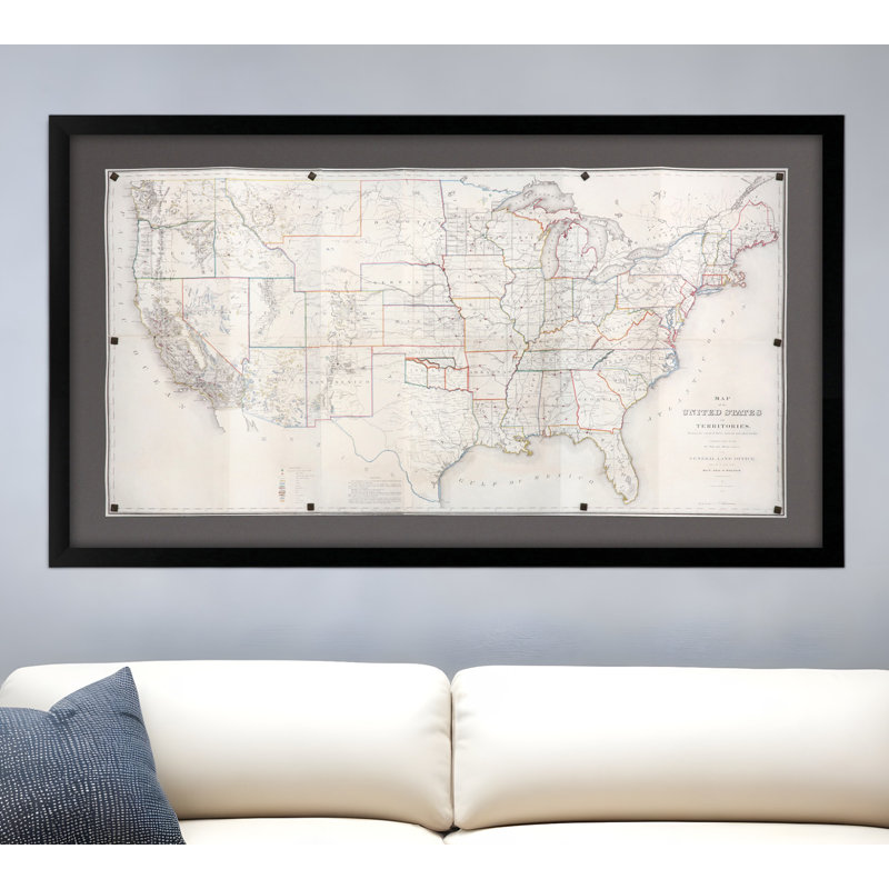 «United States Map», impression encadrée noire