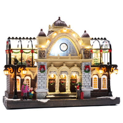  Décorations de village de Noël, station Union à 2 niveaux avec lumières, figurine de Noël à piles, décorations de Noël pour la maison, décorations de Noël, 12,8 po