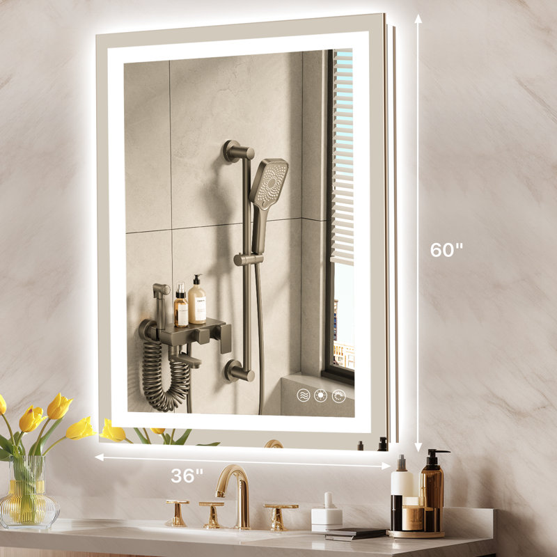 Flat LED Wall Mirror, 60" H x 36" W x 1.18" D