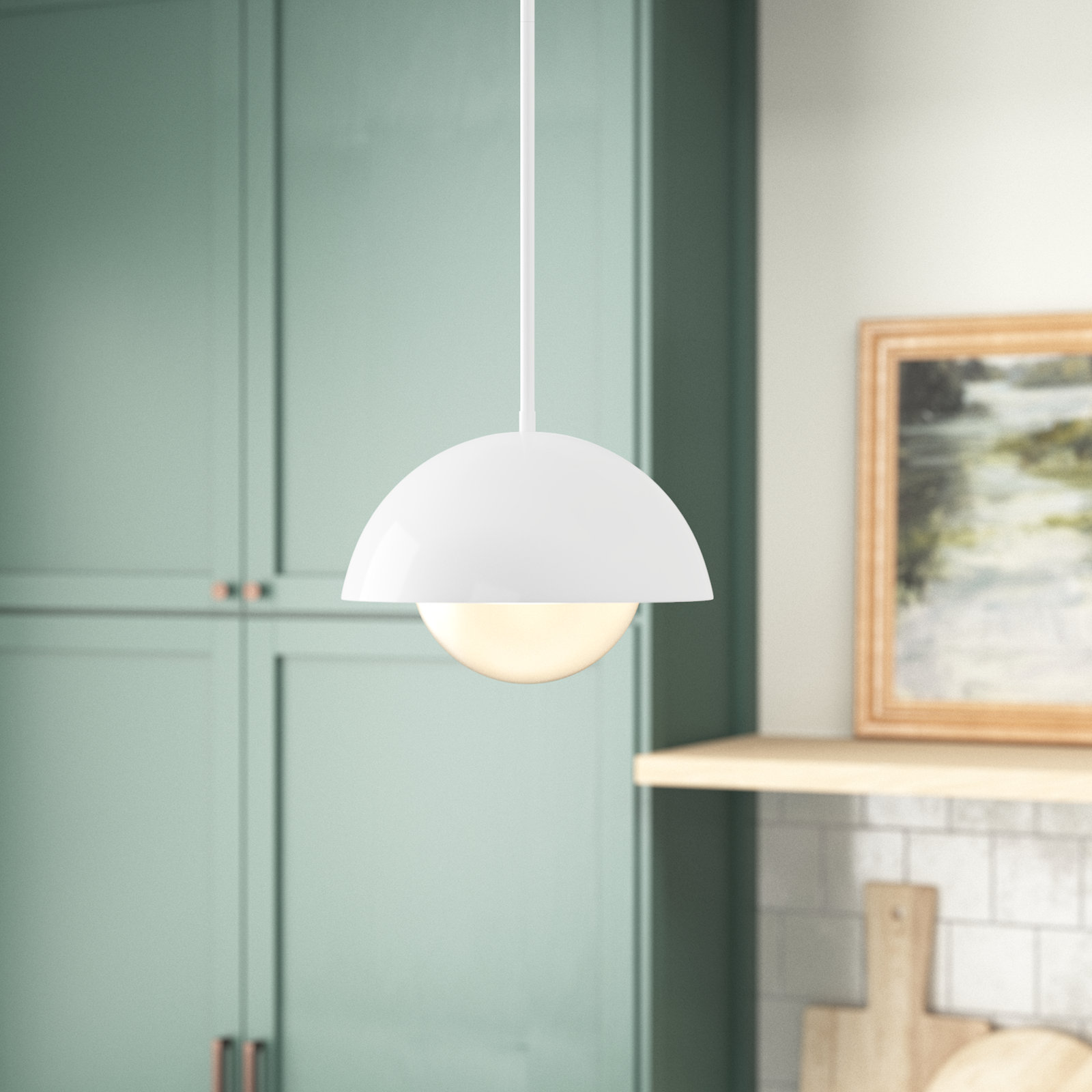 Montana Dimmable Dome Single Light Pendant, White
