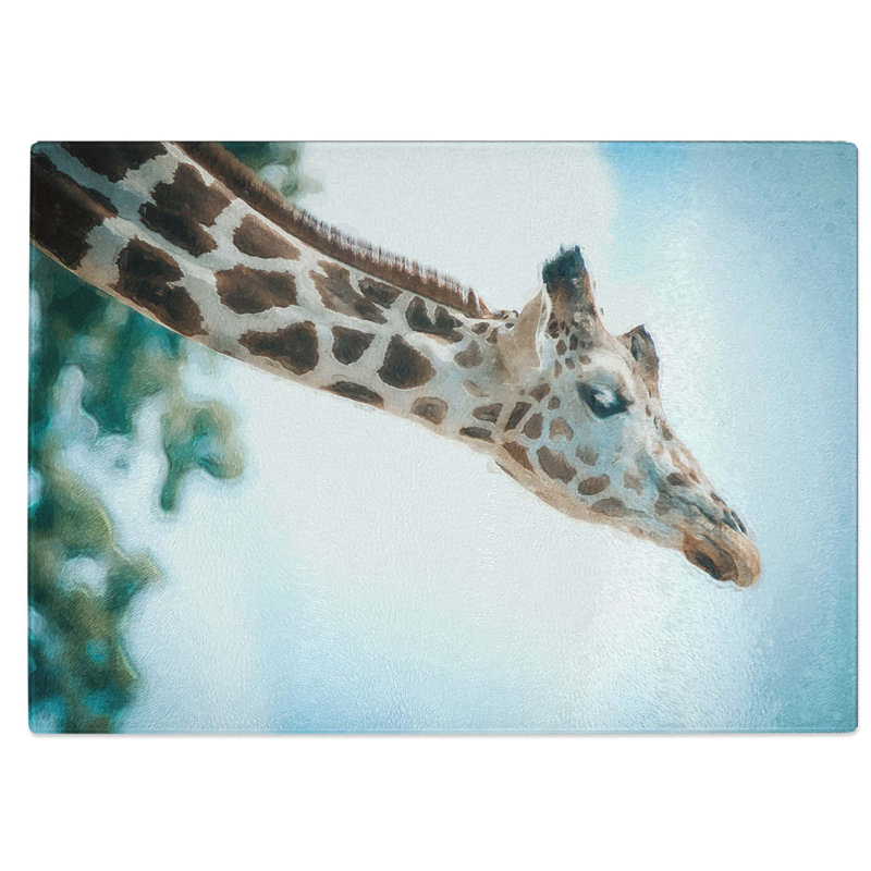 Tempered Glass Stretching Giraffe Chopping Board, 39 cm W x 28.5 cm L
