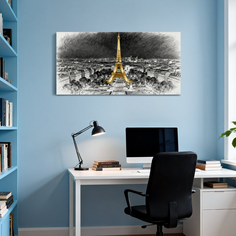 Scénique et paysages urbains, tour Eiffel dorée, art de Paris, H 24 po x l 48 po