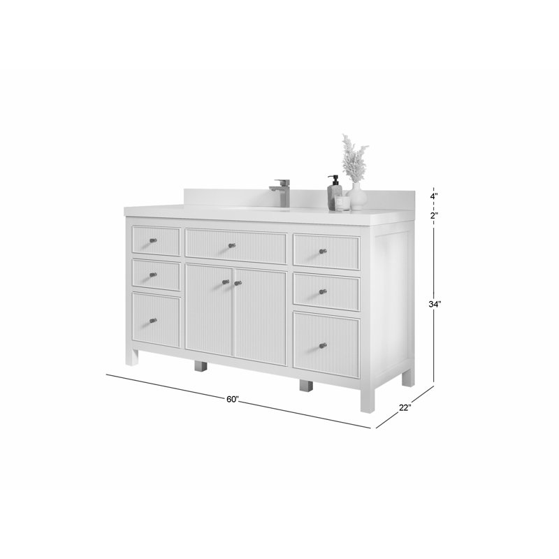 Sonoma 60" Alabaster Bathroom Vanity with Pearl Gray Top
