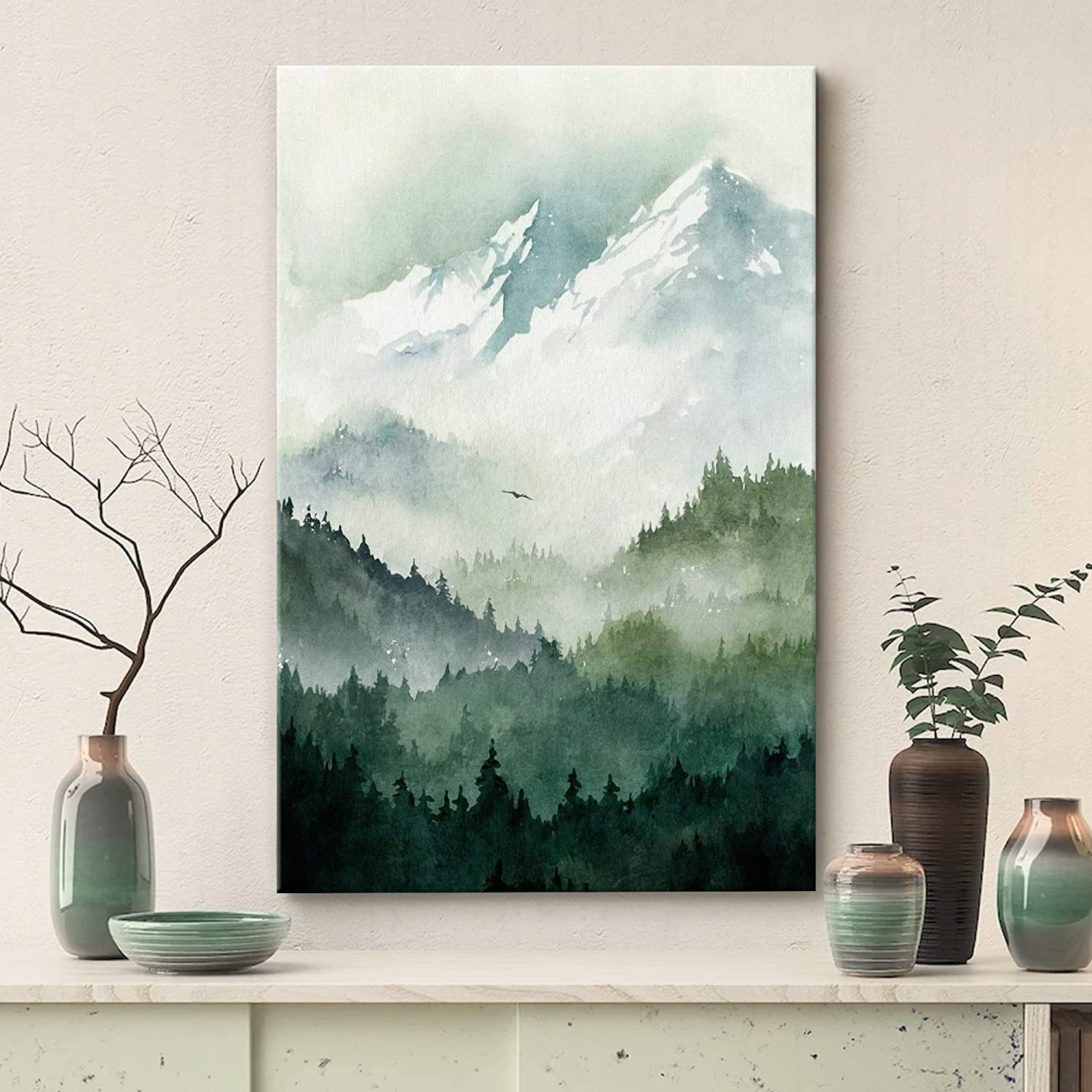 IDEA4WALL Green Winter Mist Mountain Forest Trees Nature Wilderness Wall Art  On Canvas Print  Reviews Wayfair