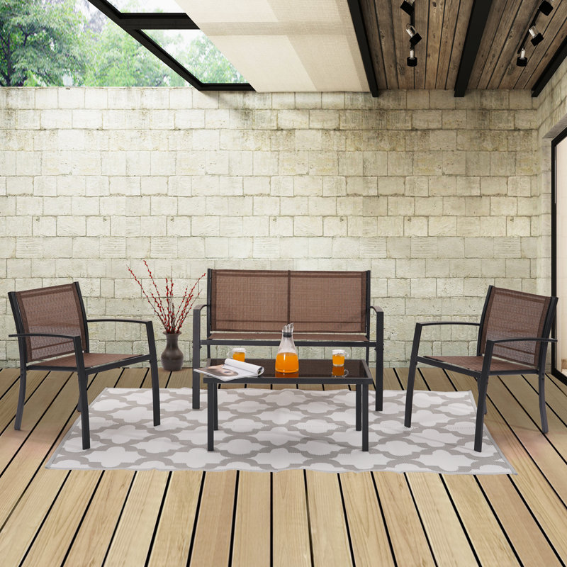 Geral 4 Piece PVC-Coated Polyester Metal Seating Group Breathable, Brown