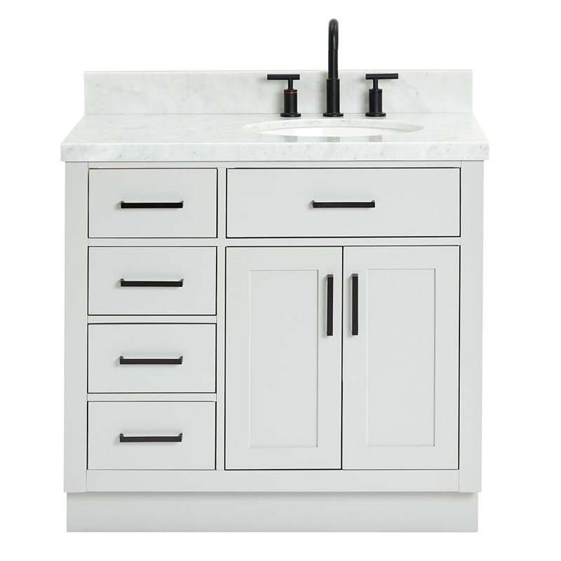 ARIEL HEPBURN 37 IN RIGHT OFFSET RECTANGULAR SINK VANITY 1,5 IN, Gray, Oval, Right