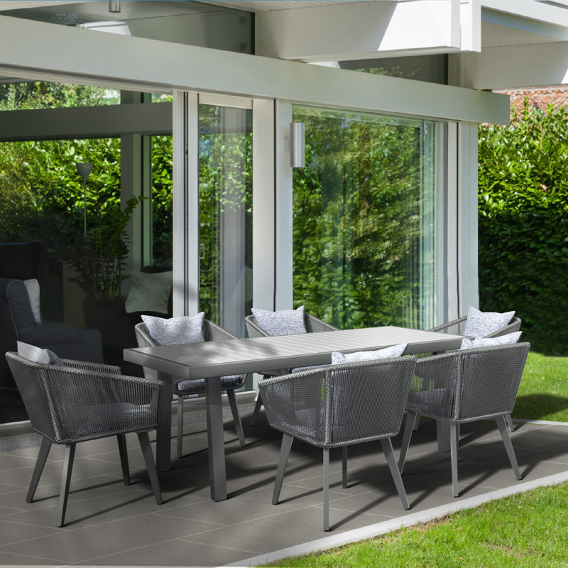 Ensemble repas rectangulaire avec coussins, 70,9 po x 35,5 po x 29,9 po, Gris / Gris foncé