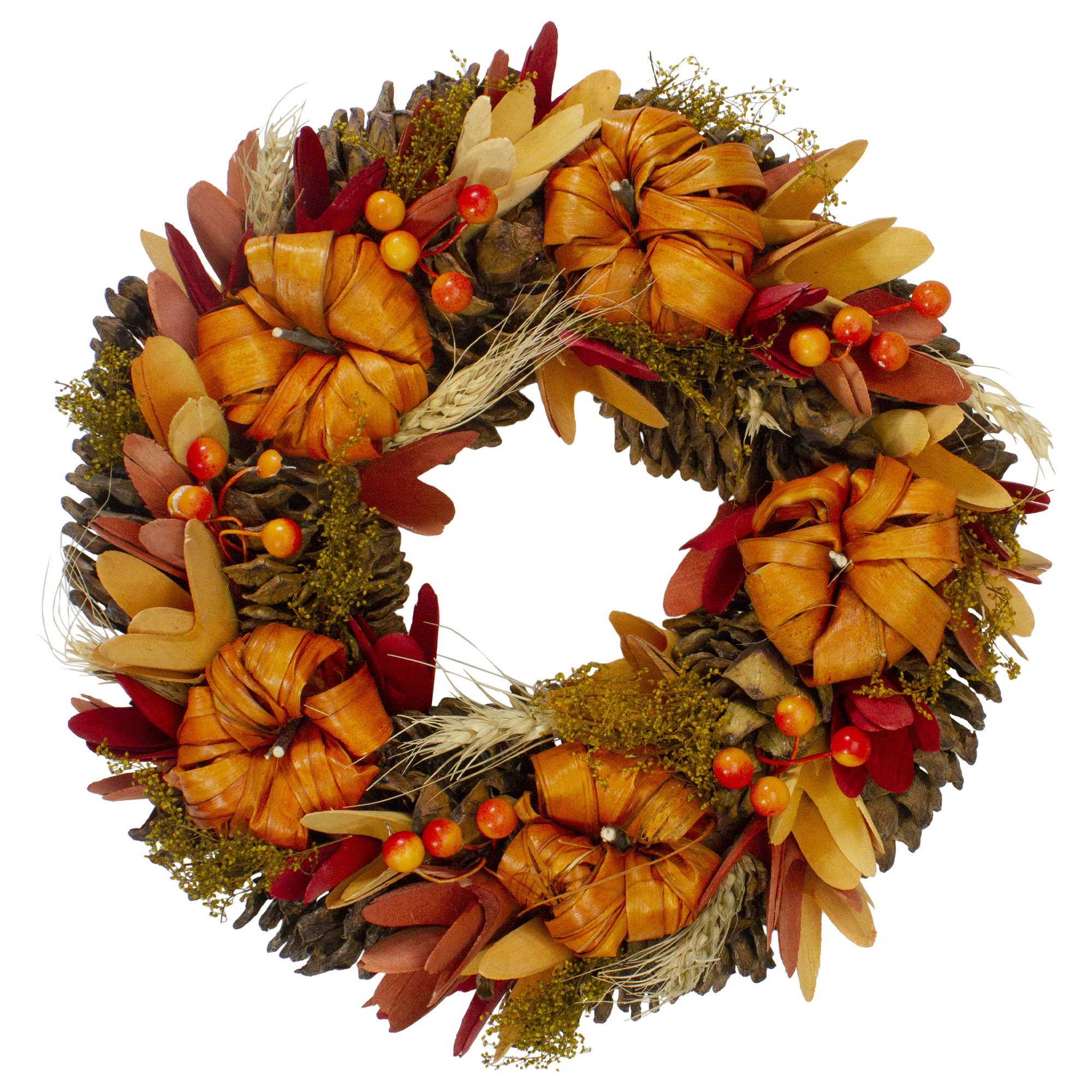 Northlight Seasonal Orange Pumpkins and Berries Autumn Harvest Wreath ...