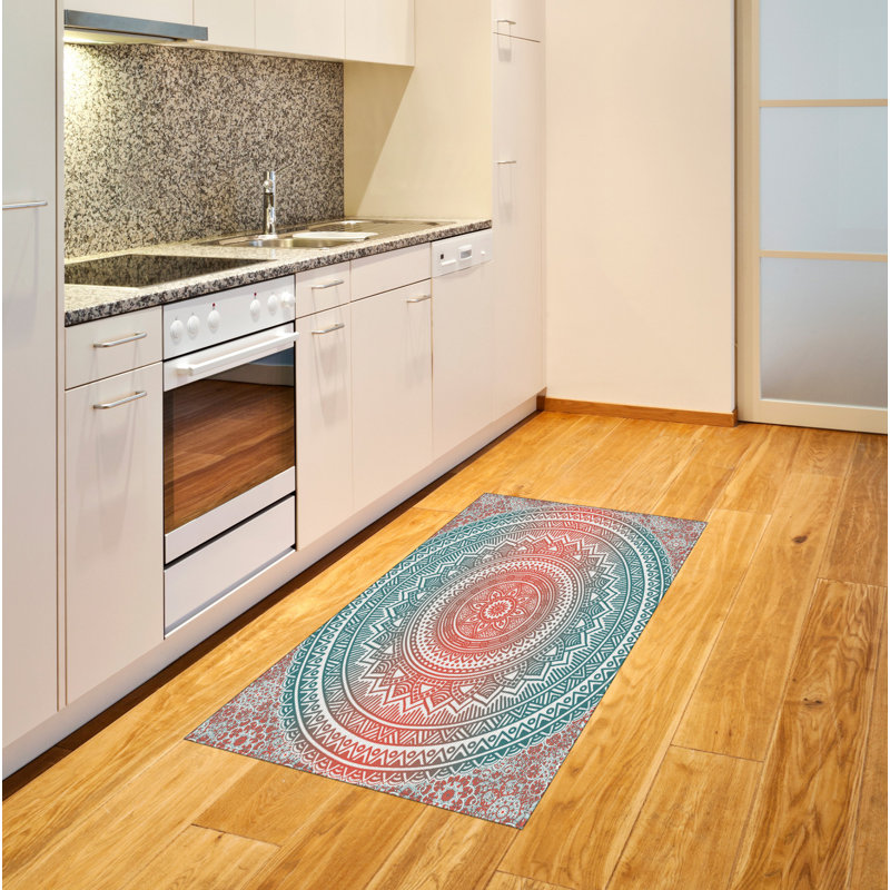 Teal and Coral High Density Long Fiber Poly Threads Decorative Area Rug Carpet, Rectangle 2'7" x 5'
