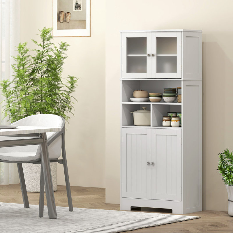 Armoire de rangement garde-manger moderne avec portes en verre blanc