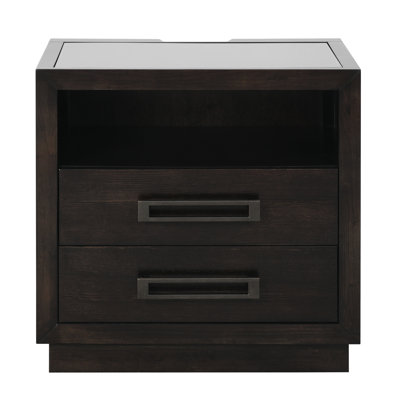 Table de chevet de chambre à coucher au fini gris anthracite avec 2 formation, éclairage à DEL, table de chevet moderne avec port et plateau en verre, prises de courant, insérée