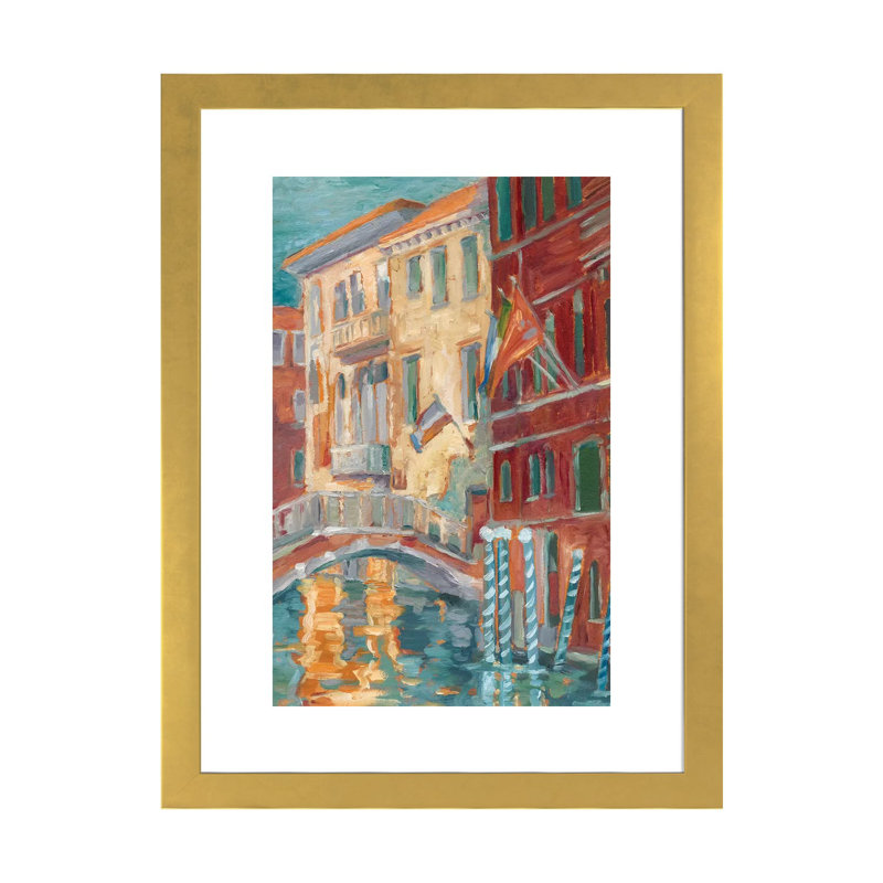 Reproduction d’art, "Sunset on the canal I" par Ethan Harper, H 24 po x l 16 po x P 1 po, Papier encadré doré, Blanc