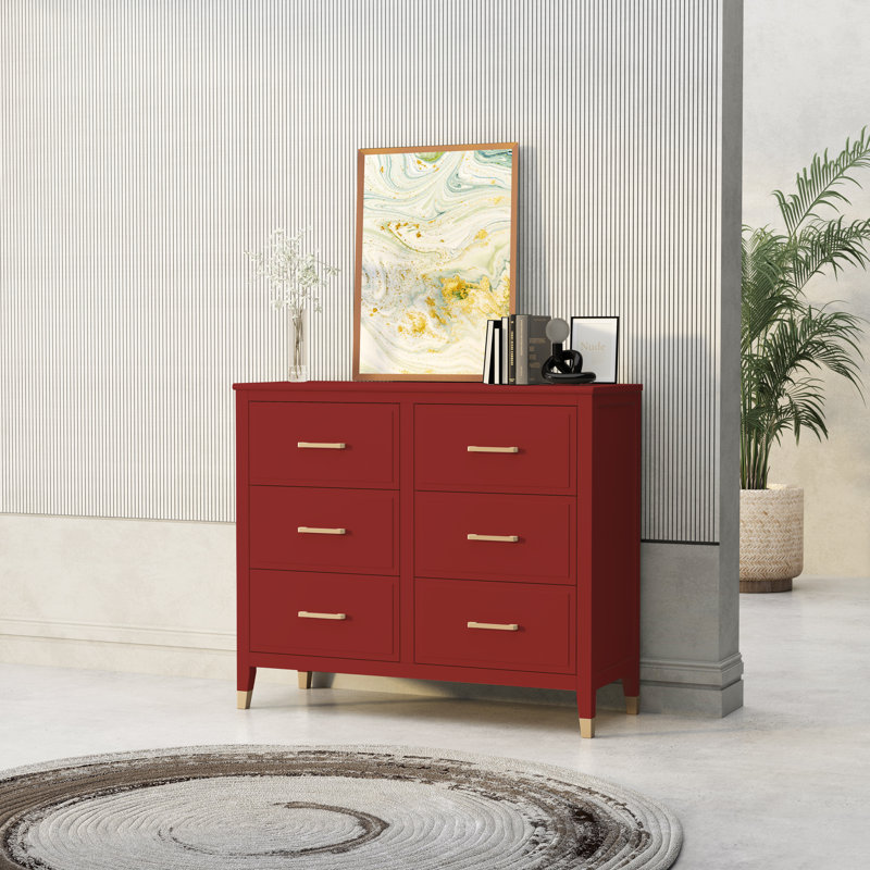 6 Drawer 105Cm W Double Dresser, Red