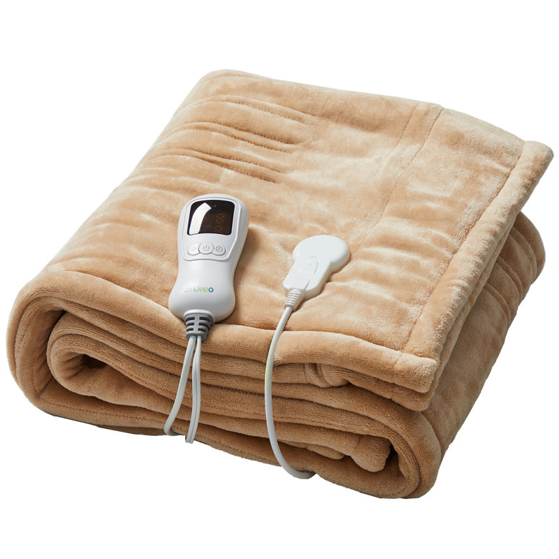 Couverture chauffante en flanelle et en peau d'agneau, Lit double, Beige
