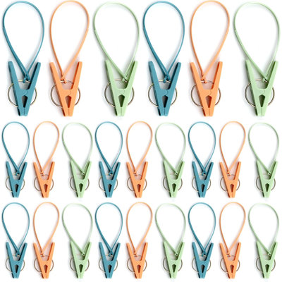 Paquet de 24 épingles à linge en plastique multicolores coupe-vent avec corde de connexion