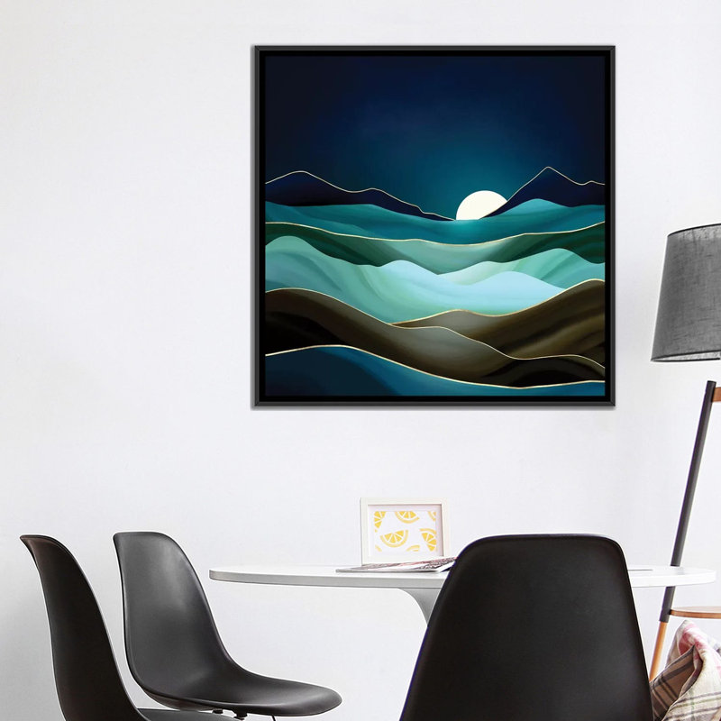 Moonlit Vista - impression d'art graphique, Aucun mat, Toile avec cadre noir, H 37 po x l 37 po x P 1,5 po