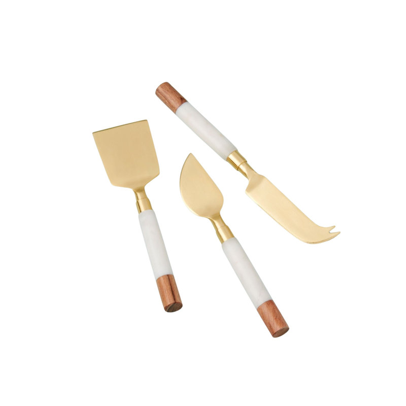 White Marble & Acacia Gold Cheese Set