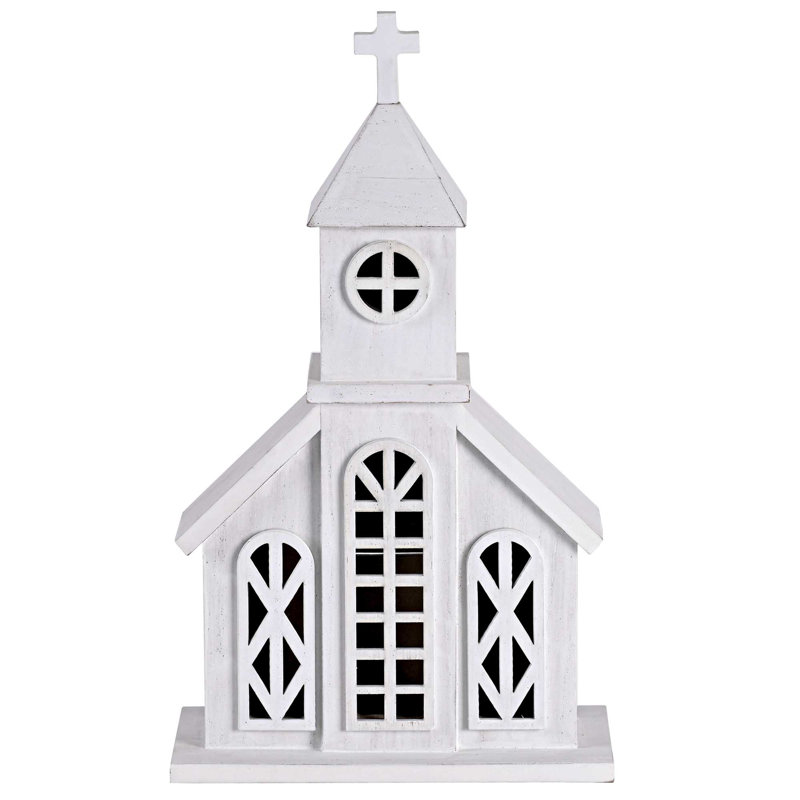 Figurine croix d'église blanche en bois 13,5h