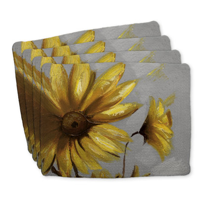 Ensemble de 4 napperons en polyester tressé - Fleurs d'arnica des montagnes