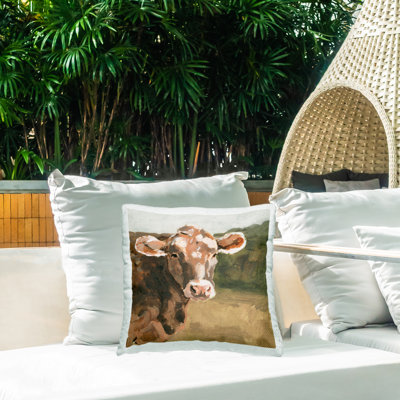 Traditional Cow Portrait Outdoor Printed Pillow by Victoria Barnes