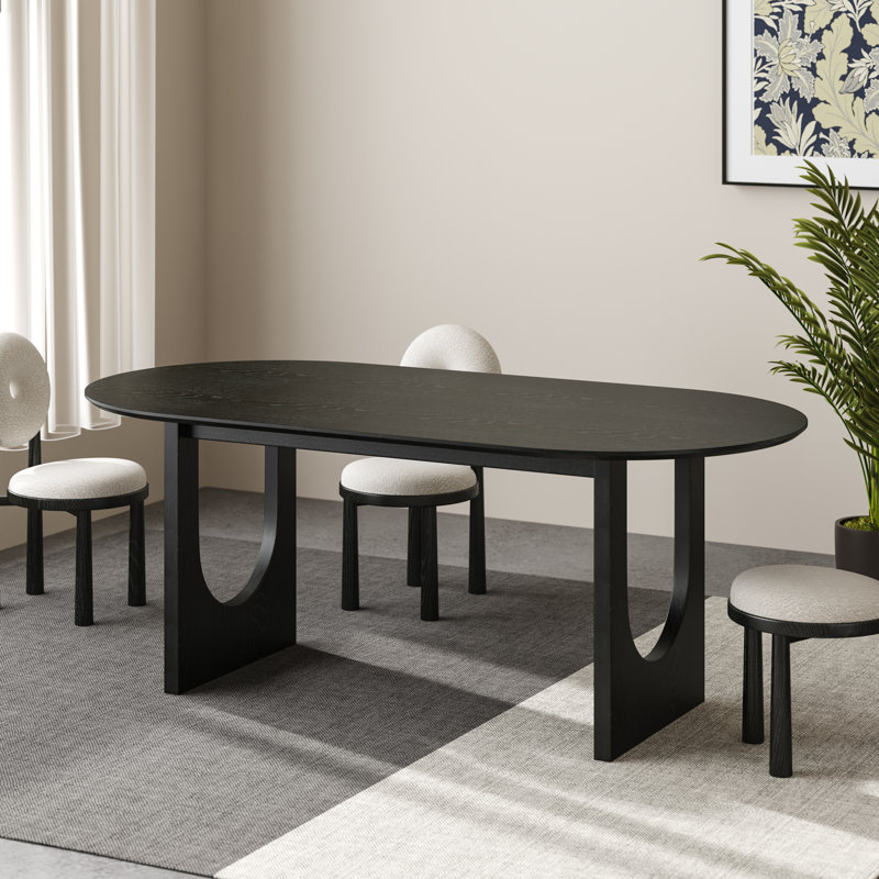 79" Soild Wood Dining Table Oval Kitchen Tables, Black
