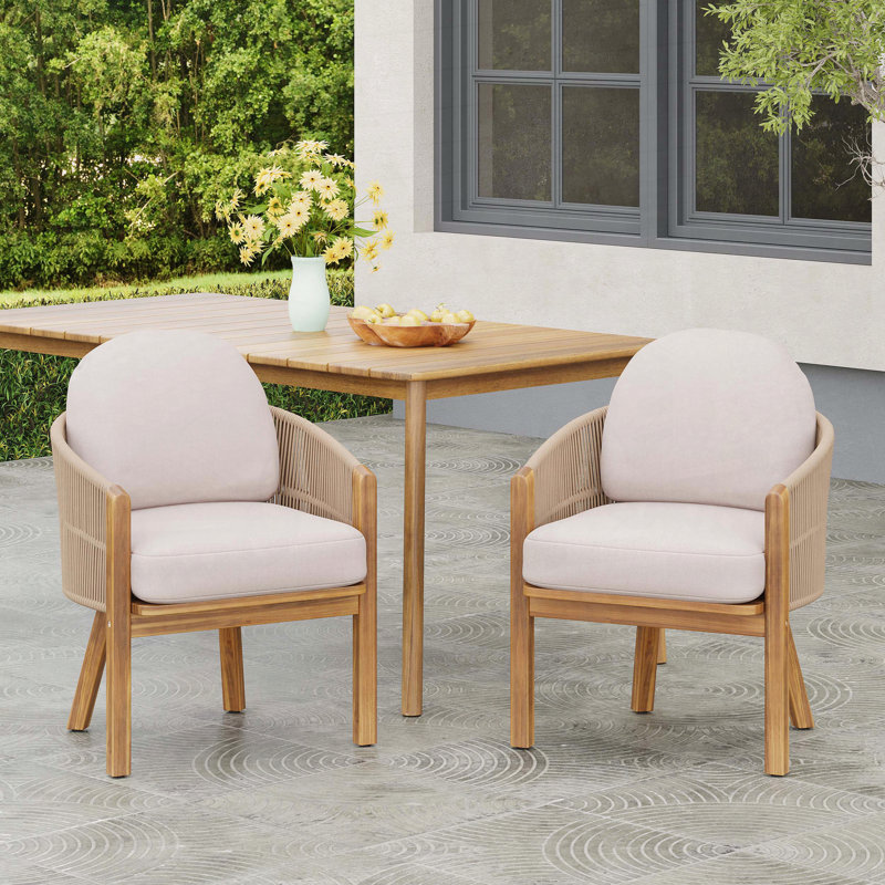Ensemble de 2 chaises de salle à manger en bois d'acacia avec détails en corde
