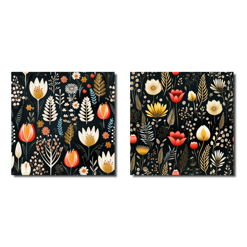 Wenham - Ensemble de 2 collages carrés botaniques abstraits, H 16 po x l 33 po, Toile tendue