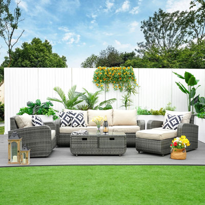 Wicker 5 - Person Patio Conversation Set with Cushions