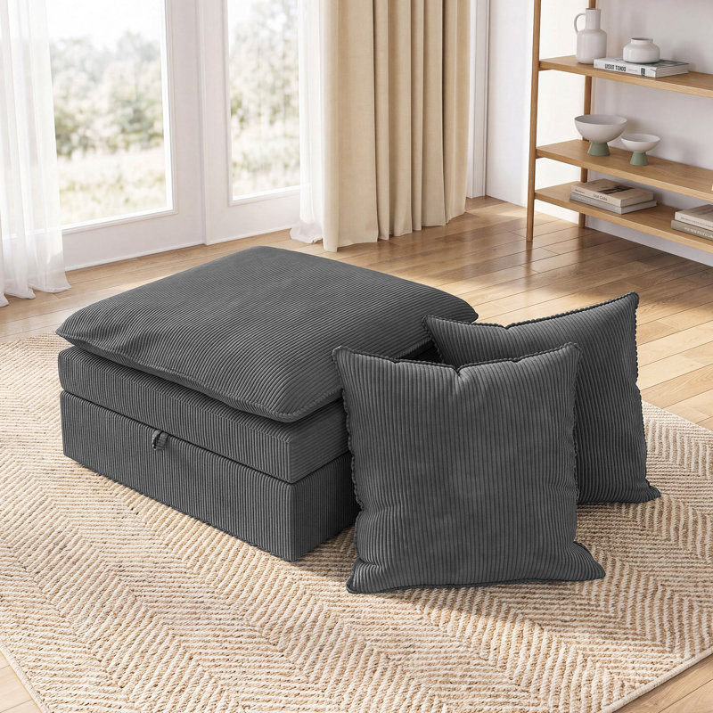 Repose-pieds + coussin en velours bleu foncé, Corduroy, Grey