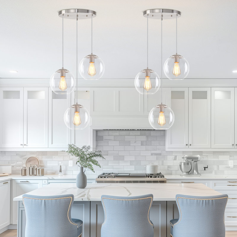 3-Light Globe Glass  Cluster Pendants, Brushed Nickel