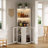 67.3" Corner Bar Cabinet With Power Outlet, Farmhouse Wine Bar Cabinet With Adjustable Shelves For Home,With Lights & Glass Rack For Dining Room, Living Room, Kitchen