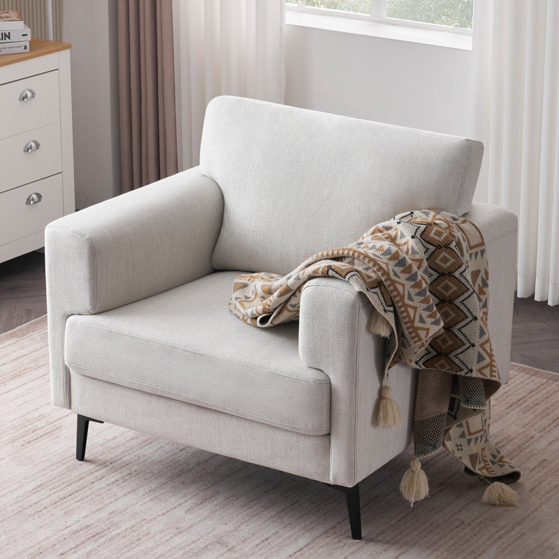 Blannie Upholstered Accent Chair, Ivory Polyester Blend