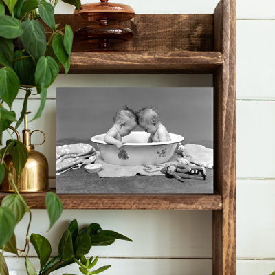 1930S Two Twin Babies In Bath Tub Looking Down Classic Retro Vintage Wall Art