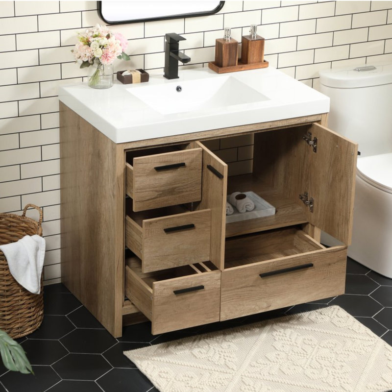Enfield 36'' Single Bathroom Vanity with Resin Top, Natural Oak
