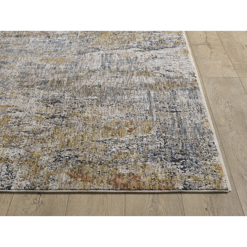 Abstract Machine Woven Polyester Area Rug in Blue/Brown, Rectangle 5' x 7'10"