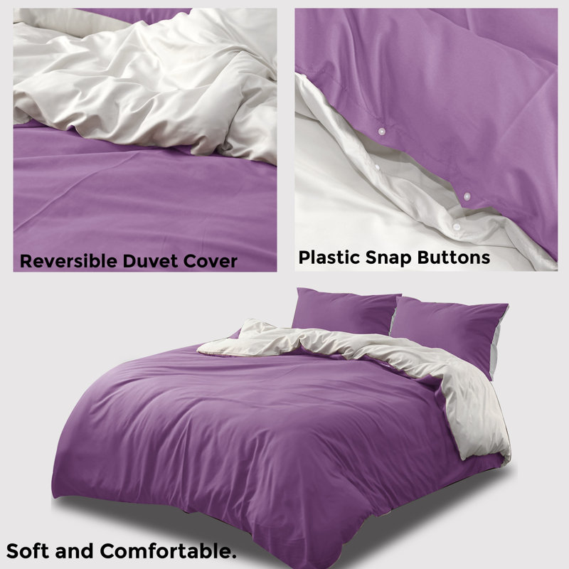 Jersen Microfiber Solid Colour Duvet Cover Set with Pillowcases, Single, Purple/Silver