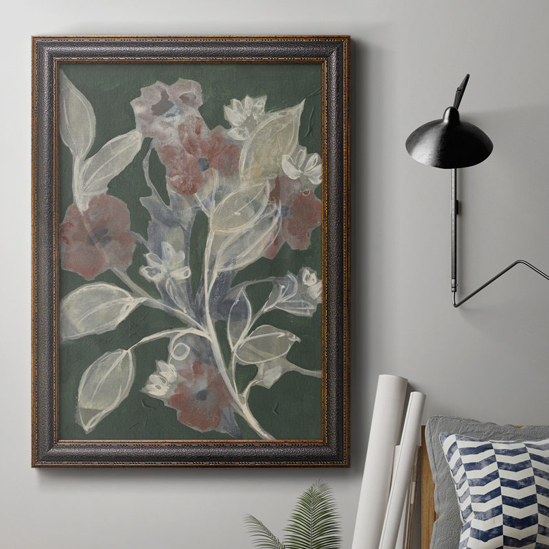 Toile encadrée de qualité supérieure Blooms On Hunter Green II - prête à être accrochée, H 20 po x l 16 po x P 2,5 po