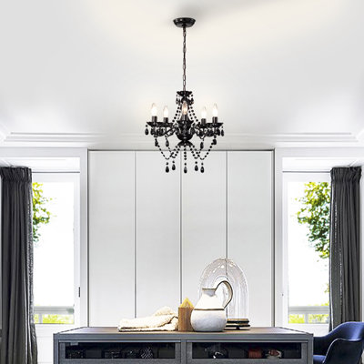 Donnamarie Black Acrylic Crystal Chandeliers 5-Light Modern Bedroom Chandelier