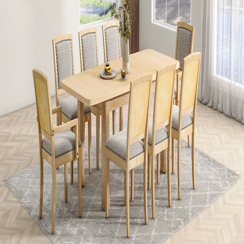 Ensemble de table de salle à manger rustique de 84 pouces avec rallonge amovible de 24 pouces, 6 chaises de salle à manger rembourrées sans accoudoirs et 2 chaises rembourrées, 9 pièces, extensible