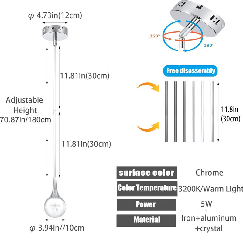 Luminaire suspendu à 1 lumière DEL Delacerda, Chrome